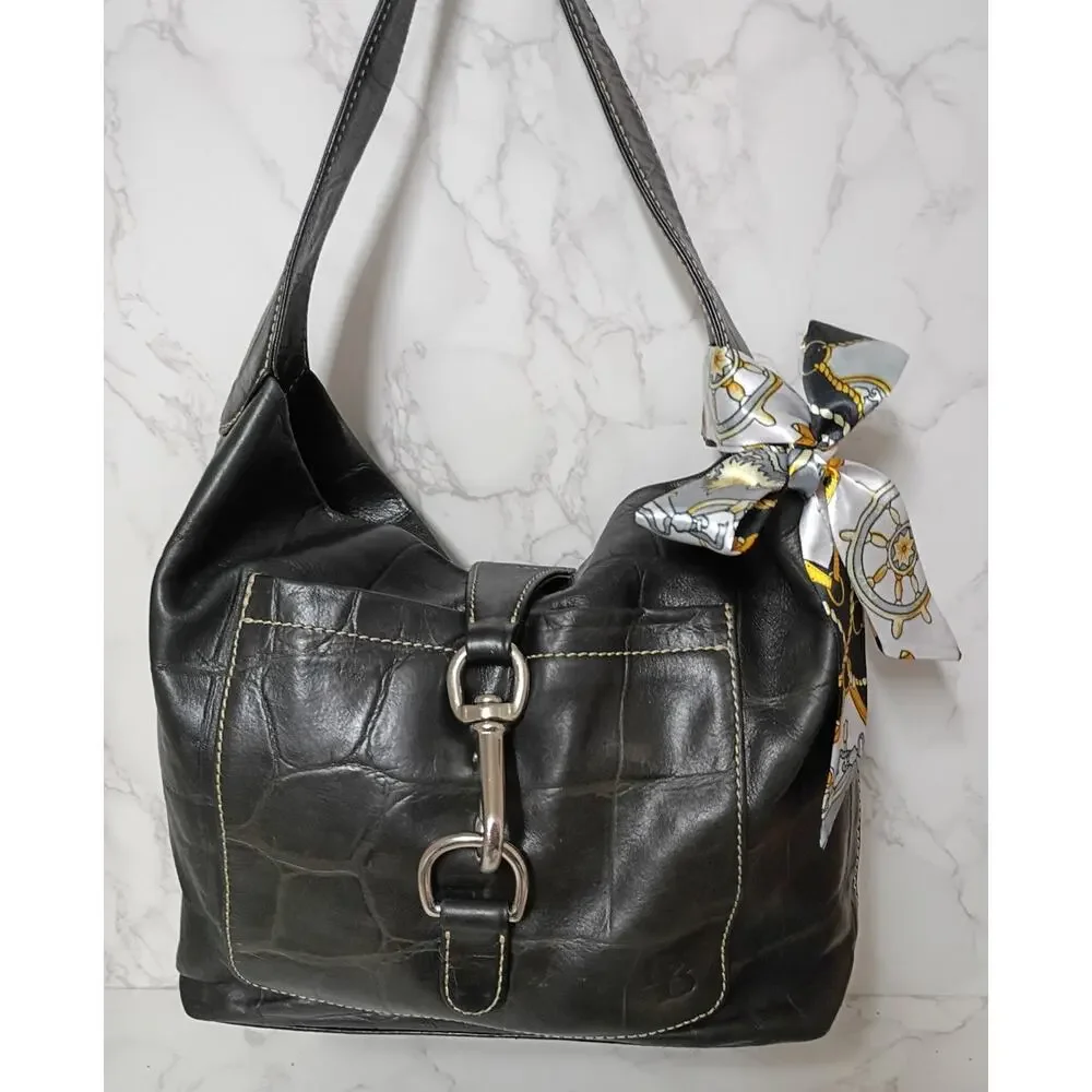DOONEY & BOURKE Vintage Annalisa Black Embossed Leather Hobo Bag - EUC